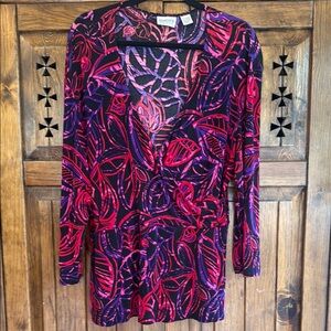 Chico's Travelers Red and Purple Patterned Top
